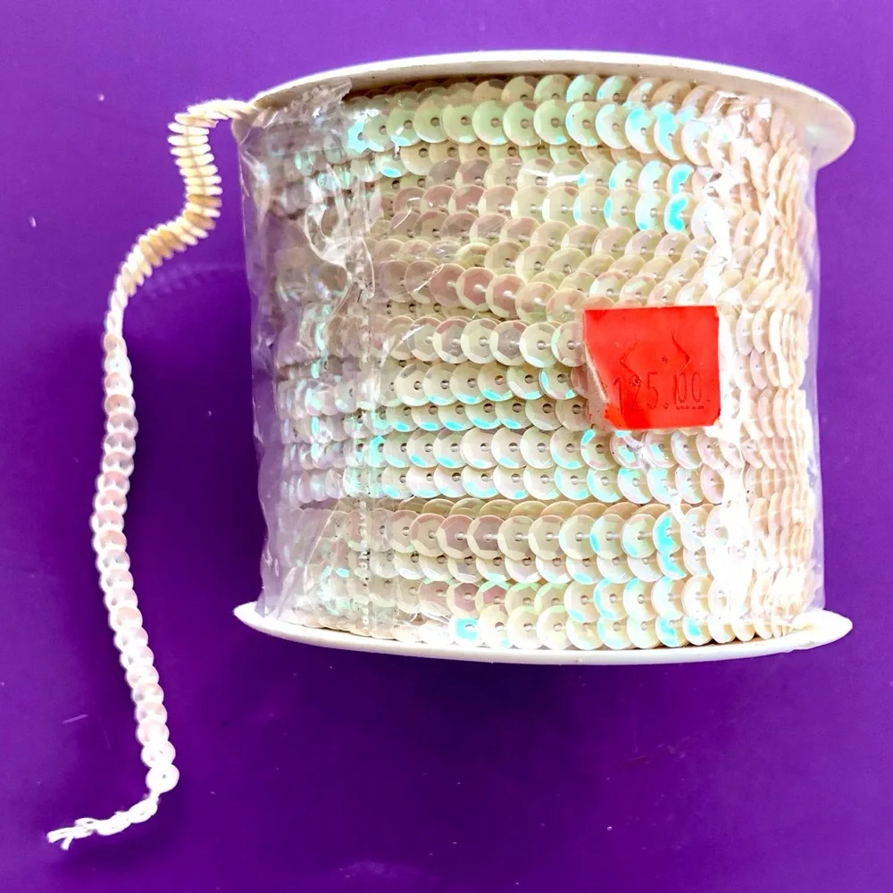 White Sequins Trim - 80 Yards of 6MM Roll of Iridescent